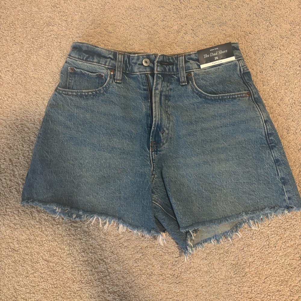 Abercrombie Women's Blue Denim Shorts - High Waisted Dad Short